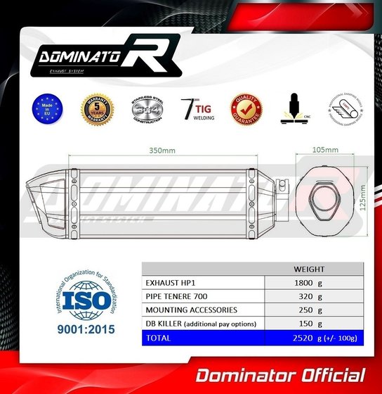 TENERE 700 (2019 - 2021) exhaust silencer hp1 | Dominator