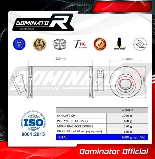 YZF R3 (2015 - 2021) exhaust silencer gp1 | Dominator