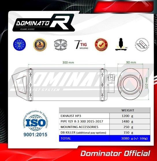 YZF R3 (2015 - 2021) exhaust full system silencer hp3 | Dominator