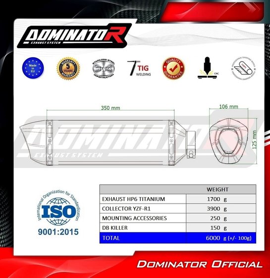 YZF R1 (2020 - 2022) full exhaust system race hp6 titanium + db killer medium | Dominator