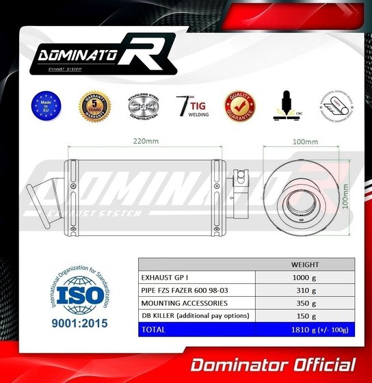 FZS 600 FAZER (1998 - 2003) exhaust silencer gp1 | Dominator