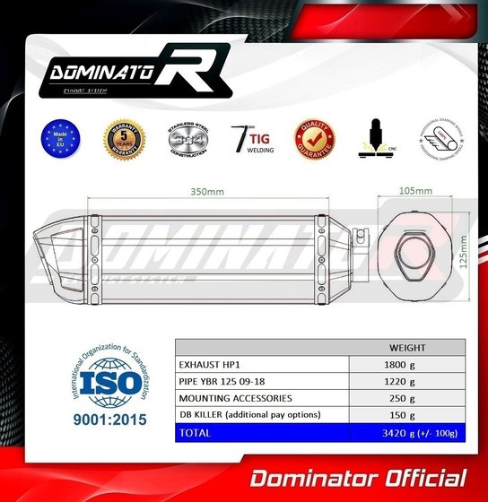 YBR 125 (2009 - 2018) exhaust full system silencer hp1 | Dominator