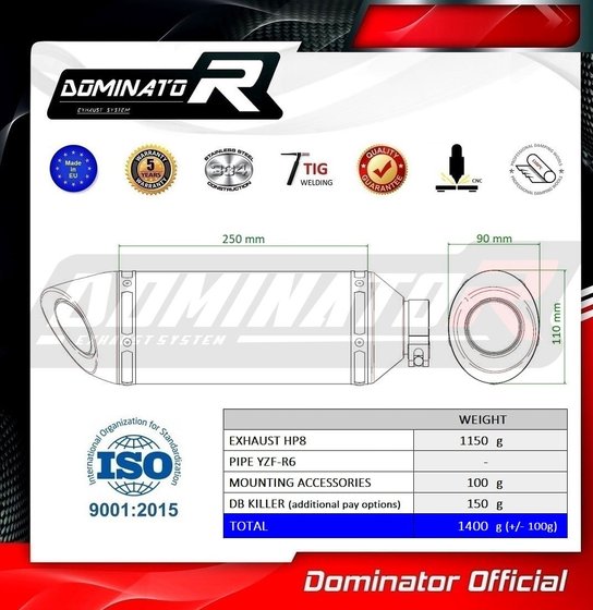 YZF R6 (2017 - 2022) exhaust silencer muffler hp8 | Dominator