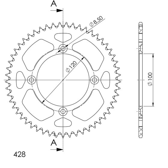 YZ 85 (2002 - 2021) supersprox rear sprocket alu ral-998:52 black | Supersprox