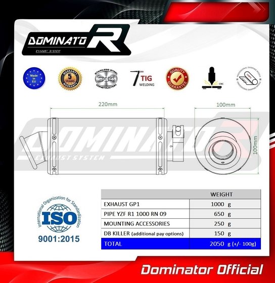 YZF R1 (2002 - 2003) exhaust silencer gp1 | Dominator