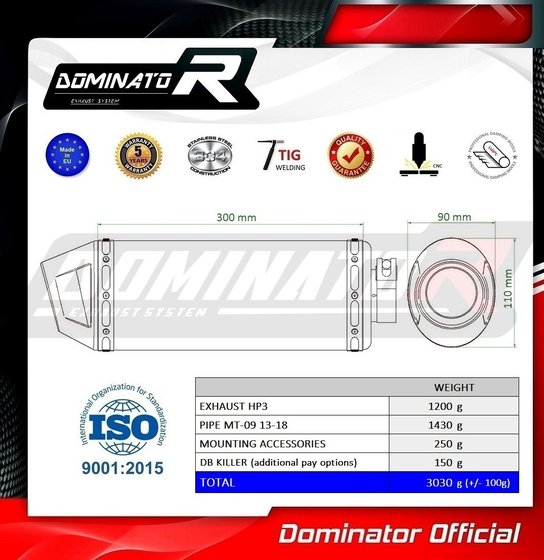 MT 09 (2013 - 2016) exhaust full system silencer hp3 | Dominator