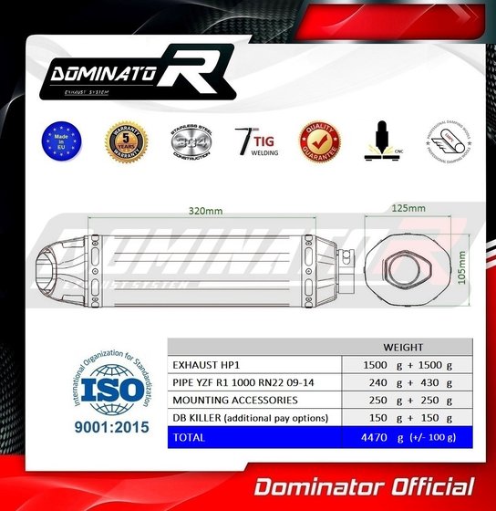 YZF R1 (2009 - 2011) exhaust silencer hp1 | Dominator