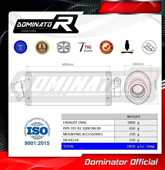 YZF R1 (2002 - 2003) homologated exhaust silencer oval | Dominator