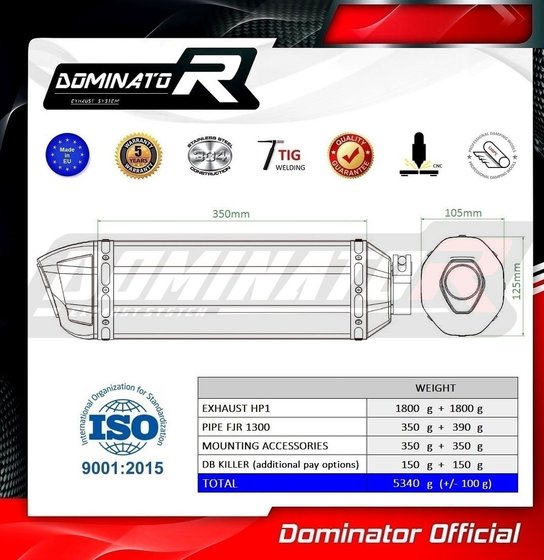 FJR 1300 (1970 - 2022) exhaust silencer muffler hp1 black | Dominator