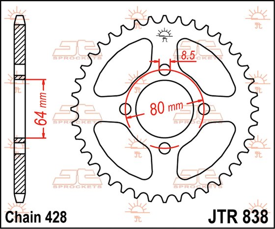 YBR 125 (2005 - 2014) rear sprocket 45 tooth pitch 428 jtr83845 | JT Sprockets