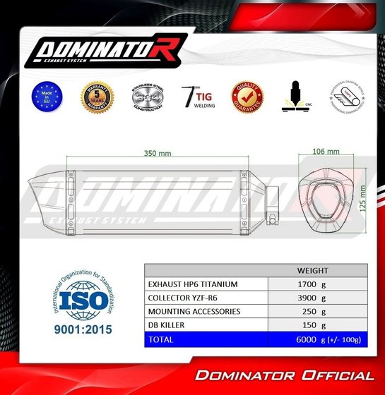 YZF R6 (2017 - 2023) full exhaust system silencer titanium hp6 + db killer | Dominator