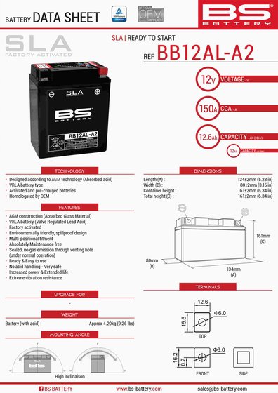 XT 600 (1983 - 1990) sla 12v 150 a battery | BS BATTERY