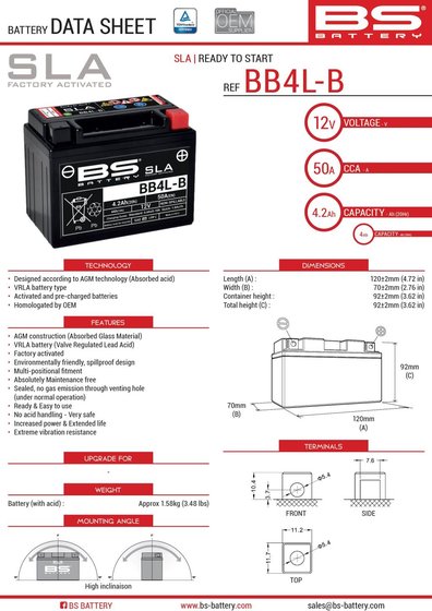 YE 80 ZEST (1994 - 1997) bb4l-b sla battery | BS BATTERY