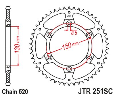 YZ 250 (1999 - 2023) galinė žvaigždutė 50 dantukų žingsnis 520 | JT Sprockets