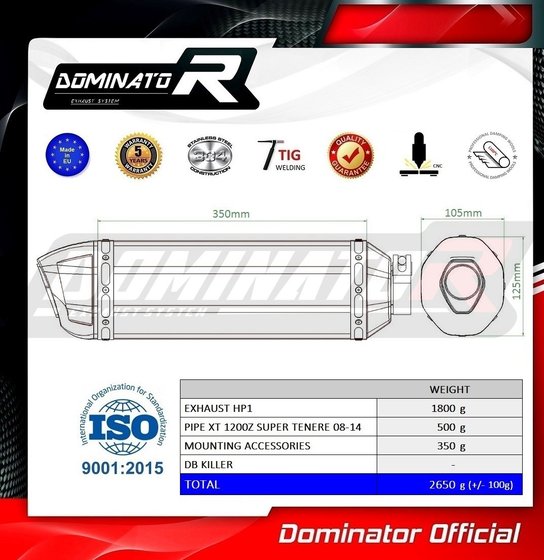 XTZ 1200 SUPER TENERE (2010 - 2016) exhaust silencer hp1 | Dominator