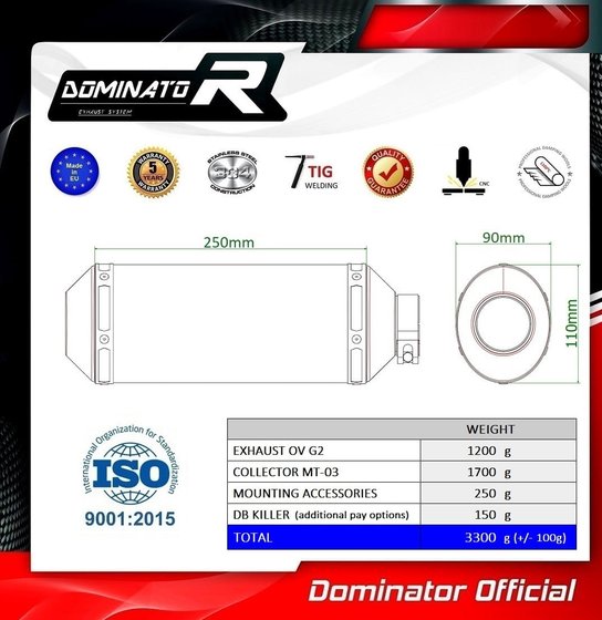 MT 03 (1970 - 2022) full exhaust system silencer ov g2 | Dominator