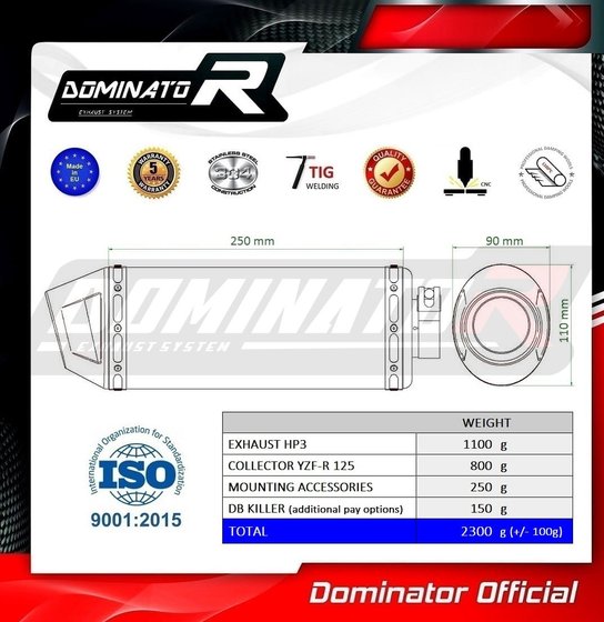 YZF R 125 (2021 - 2022) full exhaust system silencer hp3 | Dominator