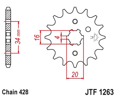 DT 175 MX (1974 - 1996) priekinė žvaigždutė 16 dantukų žingsnis 428 | JT Sprockets