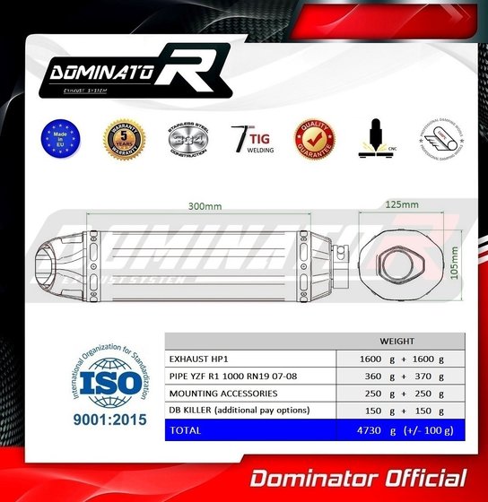 YZF R1 (2007 - 2008) exhaust silencer hp1 | Dominator