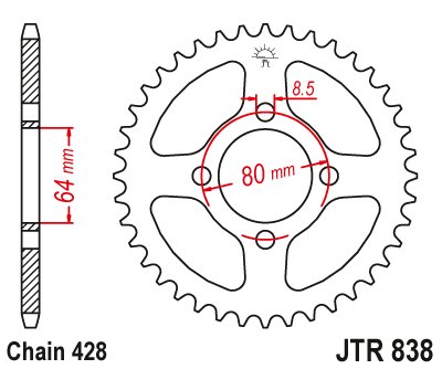 YBR 125 (2005 - 2014) galinė žvaigždutė 45 danties žingsnis 428 jtr83845 | JT Sprockets