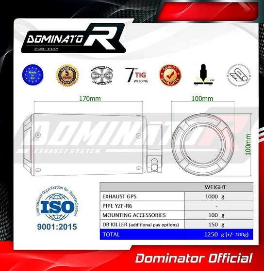 YZF R6 (2017 - 2022) exhaust silencer muffler gps | Dominator