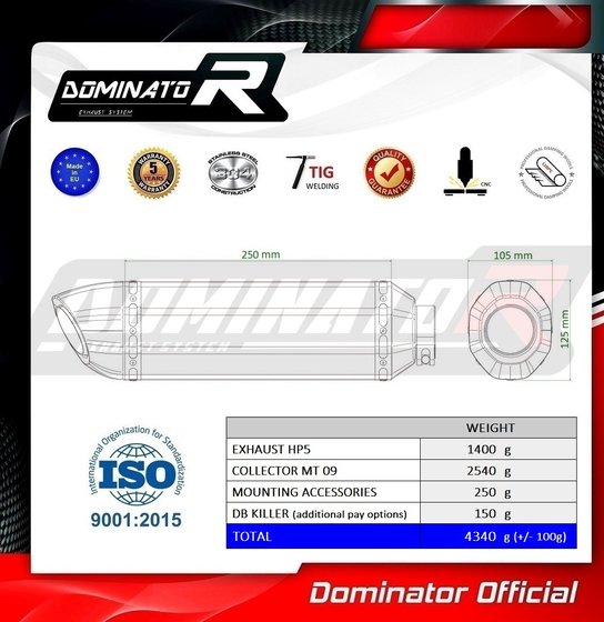 MT 09 (2021 - 2023) full exhaust system hp5 black | Dominator