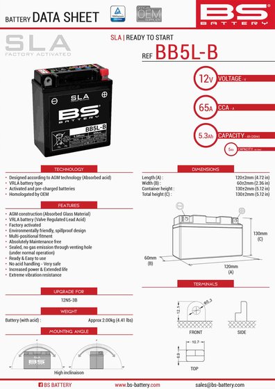 YBR 125 (2005 - 2016) bb5l-b sla battery | BS BATTERY